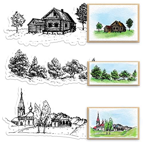 Stempel mit Schloss und Kirche, Kabine, Baum, durchsichtige Stempel, Dorf, Wald, Bäume und Landschaft, aus transparentem Silikon-Gummi, Fotoalbum, Dekorationen und DIY Scrapbooking Stempel mit Schloss und Kirche, Kabine, Baum, durchsichtige Stempel, Dorf, Wald, Bäume und Landschaft, aus transparentem Silikon-Gummi, Fotoalbum, Dekorationen und DIY Scrapbooking von Alibbon