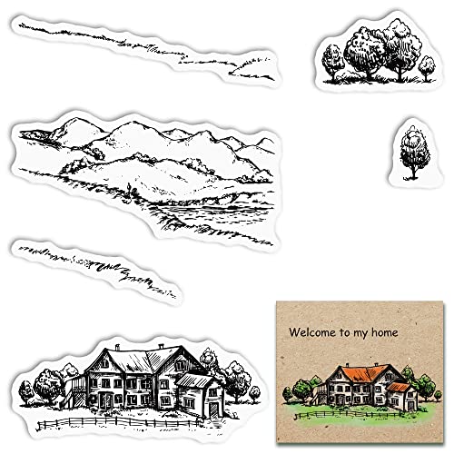 Transparente Stempel mit Bergvilla Baum-Motiv, Berge, Pfad, Haus, Bäume und Landschaft, aus Silikon, Gummi, für Kartengestaltung, Fotoalbum und DIY Scrapbooking Transparente Stempel mit Bergvilla Baum-Motiv, Berge, Pfad, Haus, Bäume und Landschaft, aus Silikon, Gummi, für Kartengestaltung, Fotoalbum und DIY Scrapbooking von Alibbon