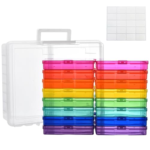 ALINK Fotoaufbewahrungsbox mit 16 innere Fotohalter, Groß 17 × 12 cm Fotoetui, Durchsichtige Fotoboxen zur Aufbewahrung von Postkarten, Fotos, Handwerk, Aufkleber,1 Blatt Etikettensticker ALINK Fotoaufbewahrungsbox mit 16 innere Fotohalter, Groß 17 × 12 cm Fotoetui, Durchsichtige Fotoboxen zur Aufbewahrung von Postkarten, Fotos, Handwerk, Aufkleber,1 Blatt Etikettensticker von ALINK