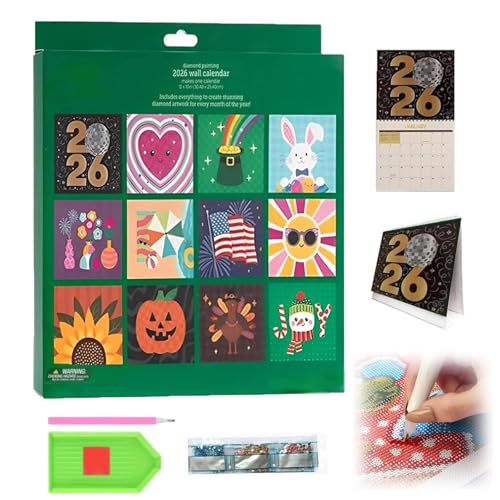 2026 Wandkalender Diamond Art Painting Kit, DIY Diamant Painting Kalender 2026 mit monatsbezogenen Designelementen, 12-Monats Flip Wandkalender mit Aufgabenliste for Weihnachten dekoration 2026 Wandkalender Diamond Art Painting Kit, DIY Diamant Painting Kalender 2026 mit monatsbezogenen Designelementen, 12-Monats Flip Wandkalender mit Aufgabenliste for Weihnachten dekoration von ALINUOYQ