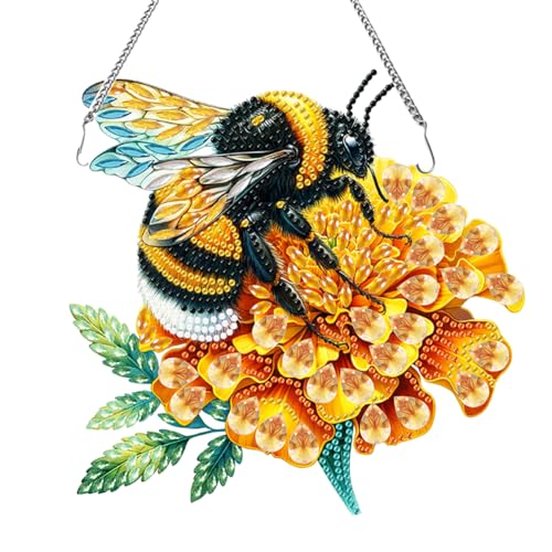 ALINUOYQ Acryl-Diamant-Kunst-Anhänger zum Aufhängen, bunte Biene, 5D-DIY-Diamant-Malerei, Punkte-Anhänger, Tier-Strass-Diamant-Kunst, Fenster-Anhänger for Heim-Wanddekoration von ALINUOYQ