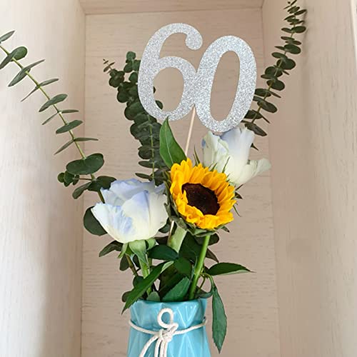 10 Stück doppelseitige glitzernde Tafelaufsätze zum 60. Geburtstag, Jahrestag, Tafelaufsatz, Zahl 60, Tischdekoration für 60. Geburtstag, Jahrestag, Tischdekoration, Silberfarben 10 Stück doppelseitige glitzernde Tafelaufsätze zum 60. Geburtstag, Jahrestag, Tafelaufsatz, Zahl 60, Tischdekoration für 60. Geburtstag, Jahrestag, Tischdekoration, Silberfarben von ALISSAR