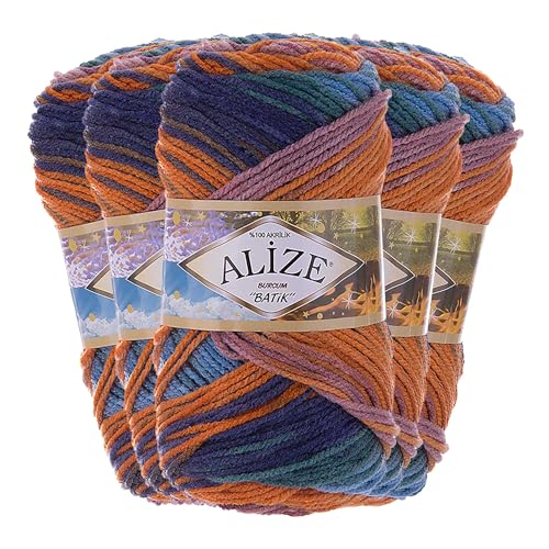 500g Strick-Garn ALIZE BURCUM Batik Strick-Wolle Handstrickgarn, Farbe wählbar, Farbe:7919 blau orange lila von ALIZE BURCUM
