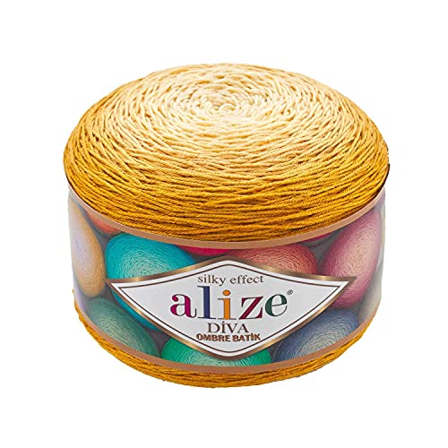 Alize Diva Ombre Batikgarn 2 Skn 500 Gr1750 Meter 1,914 Yards Mikrofasergarn Bikini-Garn Sommergarn Handstrickgarn Badeanzuggarn Obergarn Dessous-Garn Strandgarn Häkeln (7358) von ALİZE