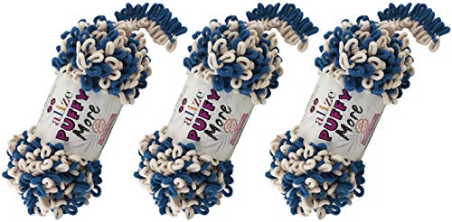 Alize Puffy Loop-Garn, 450 g, 38 m, 100 % Mikropolyester, keine Nadeln, weiches Deckengarn, Samt, einfaches Stricken, 3 Stück von Alize