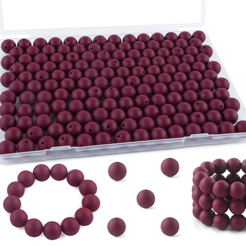 Silikonperlen, 12 mm, Silikonperlen für Schlüsselanhänger, Silikonperlen für Stifte, Silikonperlen, 12 mm, für Armband, Halskette, Basteln, Weinrot, 200 Stück von ALJXMNASFSS1