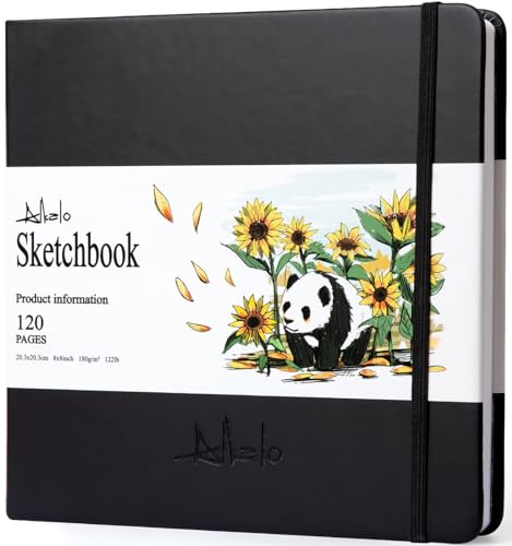 ALKALO Quadratisches Skizzenbuch zum Zeichnen, 120 Seiten, 55,3 kg/180 g/m² dickes Papier, gemischte Medien, Skizzenbuch für Kohlestift, Tintenstift, Buntstift, Acrylmarker, Ölpastell ALKALO Quadratisches Skizzenbuch zum Zeichnen, 120 Seiten, 55,3 kg/180 g/m² dickes Papier, gemischte Medien, Skizzenbuch für Kohlestift, Tintenstift, Buntstift, Acrylmarker, Ölpastell von ALKALO