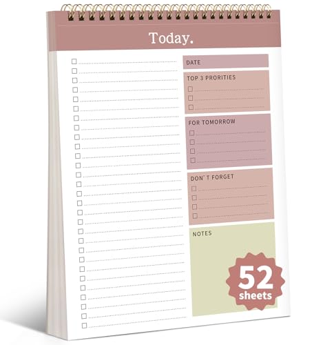 ALKALO To-Do-Listen-Notizblock, 52 undatierte Blätter (21,6 x 27,9 cm), Duplex-bedruckter Tagesplaner für die Arbeit, Zuhause, Schule, Büro, Schreibtischzubehör, Zubehör und Zielsetzungsaufgaben, Rot von ALKALO