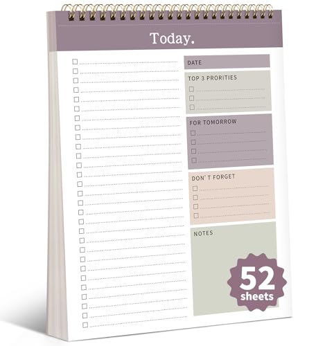ALKALO To-Do-Listen-Notizblock, 52 undatierte Blätter (21,6 x 27,9 cm), Duplex-bedruckter Tagesplaner für die Arbeit, Zuhause, Schule, Büro, Schreibtischzubehör, Zubehör und Zielsetzungsaufgaben von ALKALO