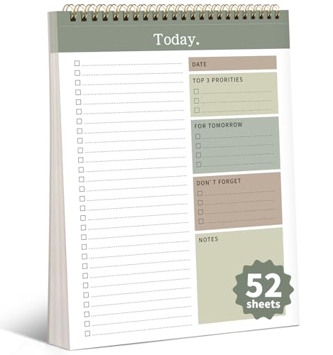 ALKALO To-Do-Listen-Notizblock, 52 undatierte Blätter (21,6 x 27,9 cm), Tagesplaner für die Arbeit, Zuhause, Schule, Büro, Schreibtischzubehör, Zubehör und Zielsetzungsaufgaben, Grün von ALKALO