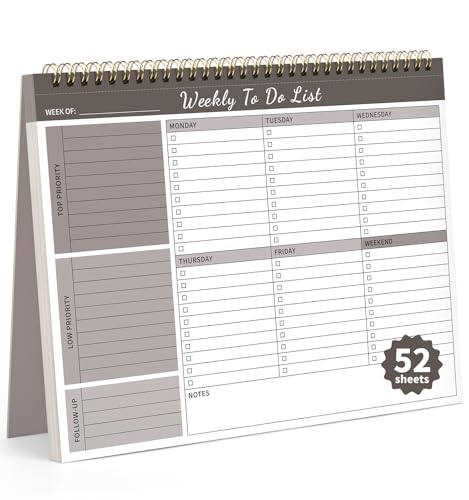 ALKALO Wochenplaner-Notizblock, 52 undatierte Blätter (21,6 x 27,9 cm), Duplex-Druck, Wochenplaner, Notizblock für Arbeit, Zuhause, Schule, Büro, Schreibtischzubehör, Zubehör und Zielsetzungsaufgaben von ALKALO