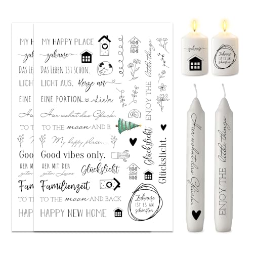ALLAVA 2 Stück Kerzentattoos A4, Kerzensticker HAPPY HOME DIN, Wasserschiebefolie Kerzen, Kerzenfolie für Kerze Tasse DIY Geschenk, Kerzen Dekorieren, Kerzensprüche ALLAVA 2 Stück Kerzentattoos A4, Kerzensticker HAPPY HOME DIN, Wasserschiebefolie Kerzen, Kerzenfolie für Kerze Tasse DIY Geschenk, Kerzen Dekorieren, Kerzensprüche von ALLAVA