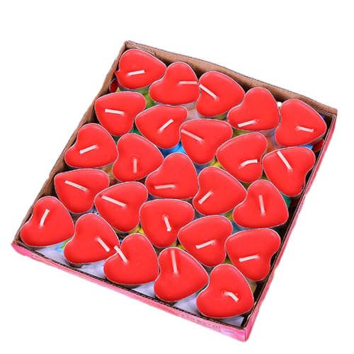 ALLAVA 50 Stück Teelichter Herzform, Teelichte "Love", 2 Stunden Brenndauer, aus Paraffinwachs, Kerzen für Stövchen, Deko, Gastronomie, Outdoor, Party, Windgläser (Rote) von ALLAVA