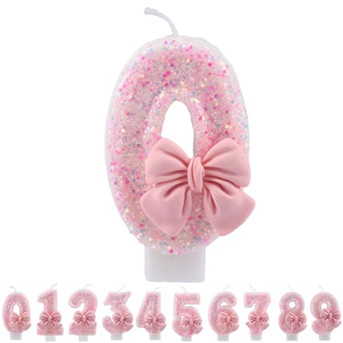 ALLAVA Kerzen Geburtstag 0, Geburtstagskerzen Zahlen Mädchen, Glitzernde Kerze 0, Geburtstagskerzen für Kinder, Erwachsene,Geburtstagsfeier, Jubiläum, Meilenstein (7,5cm, Rosa) von ALLAVA