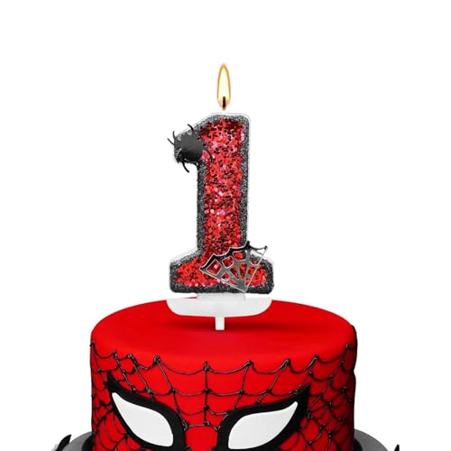 ALLAVA Kerzen Geburtstag 1, Geburtstagskerzen Zahlen, Kerze 1. Geburtstag Junge Mädchen, Spider Deko, Geburtstagskerze für Kindergeburtstag Babyparty Halloween Party Dekoration (Spider, 7,5cm) von ALLAVA