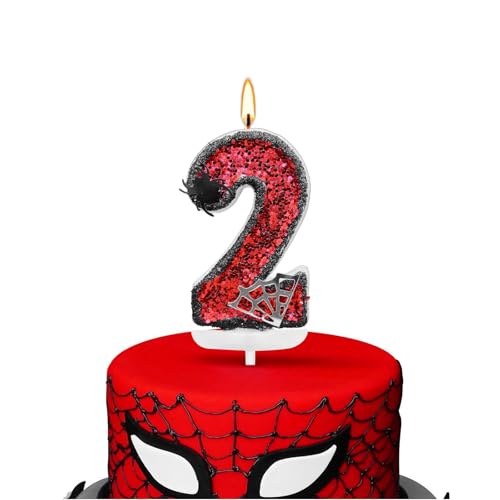 ALLAVA Kerzen Geburtstag 2, Geburtstagskerzen Zahlen, Kerze 2 Geburtstag Junge Mädchen, Spider Deko, Geburtstagskerze für Kindergeburtstag Babyparty Halloween Party Dekoration (Spider, 7,5cm) von ALLAVA