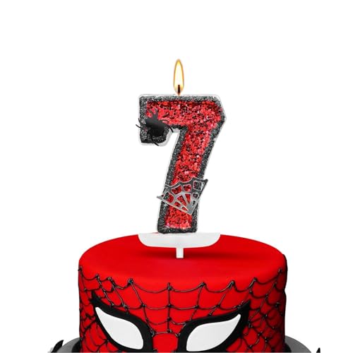 ALLAVA Kerzen Geburtstag 7, Geburtstagskerzen Zahlen, Kerze 7 Geburtstag Junge Mädchen, Spider Deko, Geburtstagskerze für Kindergeburtstag Babyparty Halloween Party Dekoration (Spider, 7,5cm) von ALLAVA