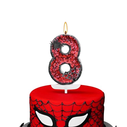 ALLAVA Kerzen Geburtstag 8, Geburtstagskerzen Zahlen, Kerze 8 Geburtstag Junge Mädchen, Spider Deko, Geburtstagskerze für Kindergeburtstag Babyparty Halloween Party Dekoration (Spider, 7,5cm) von ALLAVA