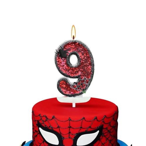 ALLAVA Kerzen Geburtstag 9, Geburtstagskerzen Zahlen, Kerze 9 Geburtstag Junge Mädchen, Spider Deko, Geburtstagskerze für Kindergeburtstag Babyparty Halloween Party Dekoration (Spider, 7,5cm) von ALLAVA