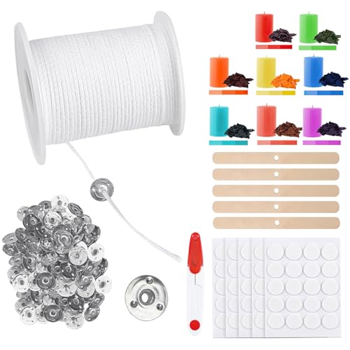 ALLAVA Kerzen Selber Machen Set, 6100cm Kerzendocht and 8 Kerzenfarbe, Kerzendocht mit 100 Stück Dochthalter, 100 Stück Kerzen Sticker, Dochte für DIY Kerzen, DIY Kommunionkerze, Duftkerzen ALLAVA Kerzen Selber Machen Set, 6100cm Kerzendocht and 8 Kerzenfarbe, Kerzendocht mit 100 Stück Dochthalter, 100 Stück Kerzen Sticker, Dochte für DIY Kerzen, DIY Kommunionkerze, Duftkerzen von ALLAVA