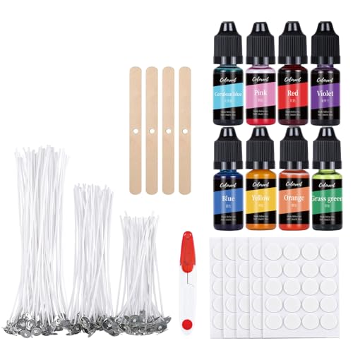 ALLAVA Kerzen Selber Machen Set, Kerzenherstellung Kit, 100 Kerzendochte and 8 Kerzenwachs, 100 Kerzen Aufkleber, 4 Dochthalter, Candle Making Kit für Erwachsene und Kinder von ALLAVA