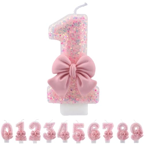 ALLVA Kerzen Geburtstag 1, Geburtstagskerzen Zahlen Mädchen, Glitzernde Kerze 1, Geburtstagskerzen für Kinder, Erwachsene,Geburtstagsfeier, Jubiläum, Meilenstein (7,5cm, Rosa) von ALLAVA