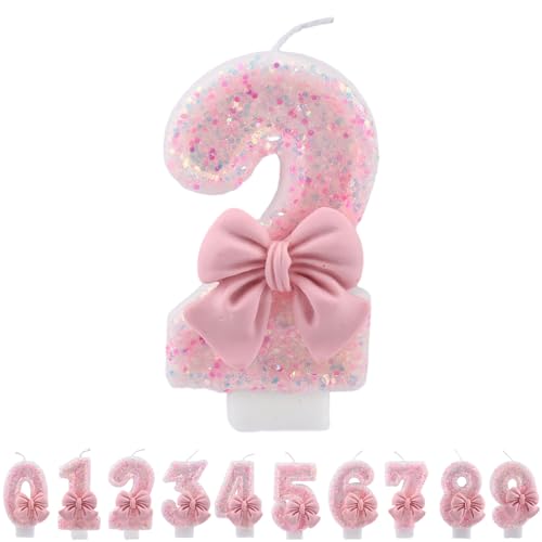 ALLAVA Kerzen Geburtstag 2, Geburtstagskerzen Zahlen Mädchen, Glitzernde Kerze 2, Geburtstagskerzen für Kinder, Erwachsene,Geburtstagsfeier, Jubiläum, Meilenstein (7,5cm, Rosa) von ALLAVA