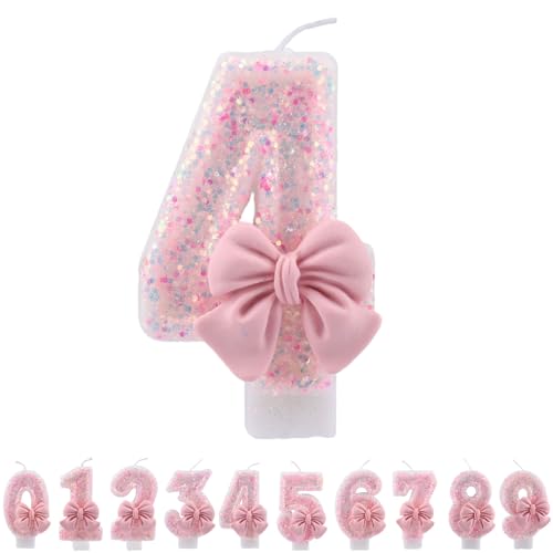ALLAVA Kerzen Geburtstag 4, Geburtstagskerzen Zahlen Mädchen, Glitzernde Kerze 4, Geburtstagskerzen für Kinder, Erwachsene,Geburtstagsfeier, Jubiläum, Meilenstein (7,5cm, Rosa) von ALLAVA