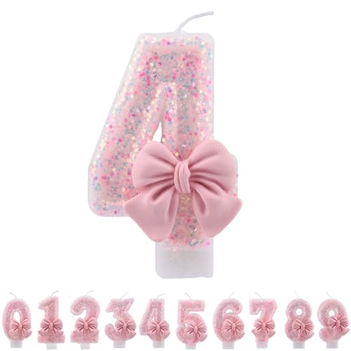 ALLVA Kerzen Geburtstag 4, Geburtstagskerzen Zahlen Mädchen, Glitzernde Kerze 4, Geburtstagskerzen für Kinder, Erwachsene,Geburtstagsfeier, Jubiläum, Meilenstein (7,5cm, Rosa) von ALLAVA