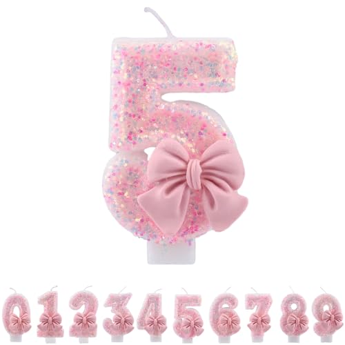 ALLAVA Kerzen Geburtstag 5, Geburtstagskerzen Zahlen Mädchen, Glitzernde Kerze 5, Geburtstagskerzen für Kinder, Erwachsene,Geburtstagsfeier, Jubiläum, Meilenstein (7,5cm, Rosa) von ALLAVA