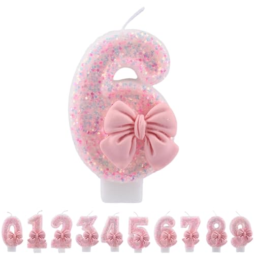 ALLAVA Kerzen Geburtstag 6, Geburtstagskerzen Zahlen Mädchen, Glitzernde Kerze 6, Geburtstagskerzen für Kinder, Erwachsene,Geburtstagsfeier, Jubiläum, Meilenstein (7,5cm, Rosa) von ALLAVA