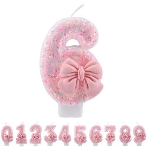 ALLVA Kerzen Geburtstag 6, Geburtstagskerzen Zahlen Mädchen, Glitzernde Kerze 6, Geburtstagskerzen für Kinder, Erwachsene,Geburtstagsfeier, Jubiläum, Meilenstein (7,5cm, Rosa) von ALLAVA