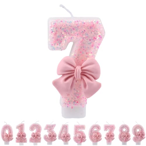 ALLAVA Kerzen Geburtstag 7, Geburtstagskerzen Zahlen Mädchen, Glitzernde Kerze 7, Geburtstagskerzen für Kinder, Erwachsene,Geburtstagsfeier, Jubiläum, Meilenstein (7,5cm, Rosa) von ALLAVA