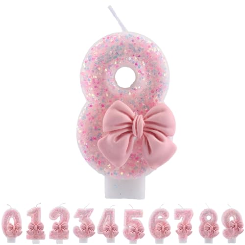 ALLAVA Kerzen Geburtstag 8, Geburtstagskerzen Zahlen Mädchen, Glitzernde Kerze 8, Geburtstagskerzen für Kinder, Erwachsene,Geburtstagsfeier, Jubiläum, Meilenstein (7,5cm, Rosa) von ALLAVA
