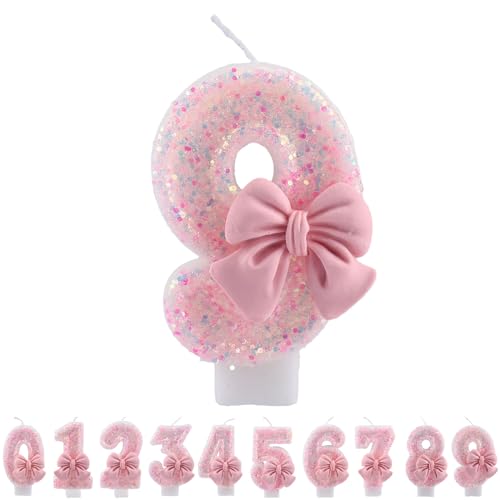 ALLVA Kerzen Geburtstag 9, Geburtstagskerzen Zahlen Mädchen, Glitzernde Kerze 9, Geburtstagskerzen für Kinder, Erwachsene,Geburtstagsfeier, Jubiläum, Meilenstein (7,5cm, Rosa) von ALLAVA