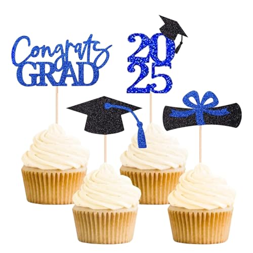 24 Stück 2025 Graduation Cupcake Topper, Blau Glitzer Congrats Class of 2025 Diplom Cap Cupcake Abschlussfeier Thema Party Kuchen Dekorationen Supplies 24 Stück 2025 Graduation Cupcake Topper, Blau Glitzer Congrats Class of 2025 Diplom Cap Cupcake Abschlussfeier Thema Party Kuchen Dekorationen Supplies von ALLGAYER