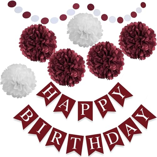 8 Stück Burgunderrot Kastanienbraun Weiß Geburtstag hängende Party Luftschlangen Papiergirlande Seidenpapier Blume Pom Poms Brautdusche Hochzeit Junggesellinnenabschied Dekorationen Hintergrund von ALLHEARTDESIRES