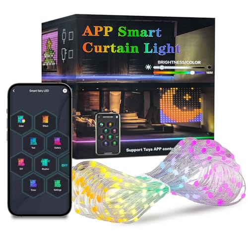 Lichterkette Innen,256 LED Vorhang Lichter 4040 Farben Einstellbar,1.6x1.6m,mit APP-Steuerung, RGB-Farbdisplays, Weihnachtsdekorationen Ideal für Party, Garten, Balkon, Deko Lichterkette Innen,256 LED Vorhang Lichter 4040 Farben Einstellbar,1.6x1.6m,mit APP-Steuerung, RGB-Farbdisplays, Weihnachtsdekorationen Ideal für Party, Garten, Balkon, Deko von ALLILUYAA