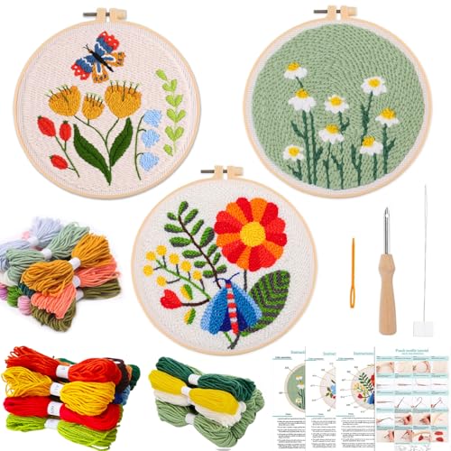 3 Stück Punch Needle Set,Punch Needle Set Anfänger,Stanznadel Stickerei Starter Kit mit Instruction Stanznadelstoff Muster Set,Erwachsene Basteln DIY Stanznadel Stickrahmen Kit 3 Stück Punch Needle Set,Punch Needle Set Anfänger,Stanznadel Stickerei Starter Kit mit Instruction Stanznadelstoff Muster Set,Erwachsene Basteln DIY Stanznadel Stickrahmen Kit von ALLINKIT