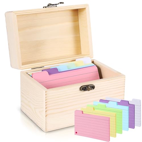 ALLOMN Holz-Rezeptbox mit Karten, robuste Karteikartenbox aus Holz, 10,2 x 15,2 cm, Rezepthalter, Kartenbox, Notizkarten-Organizer, Etui mit 150 Notizkarten für Küche, Hochzeit, Brautparty, Mutter von ALLOMN