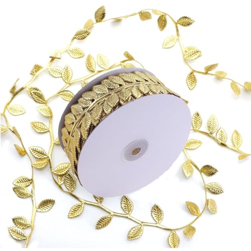 ALLWSLucky 20M Blätter Streifen Geschenkband, Künstliches Blattrand Blätter Band Girlande Blatt Dekoband, Künstliches Blattband für DIY Handwerk Geschenkverpackung Dekoration Hochzeit Party (Gold) von ALLWSLucky