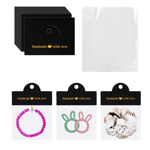 ALLWSLucky Schmuck-Verpackungen für kleine Unternehmen, handgefertigt mit Liebe, Schmuck-Display-Karten mit transparenten Beuteln zum Verkauf, kleines Bastelverpackungsset für Armbänder ALLWSLucky Schmuck-Verpackungen für kleine Unternehmen, handgefertigt mit Liebe, Schmuck-Display-Karten mit transparenten Beuteln zum Verkauf, kleines Bastelverpackungsset für Armbänder von ALLWSLucky