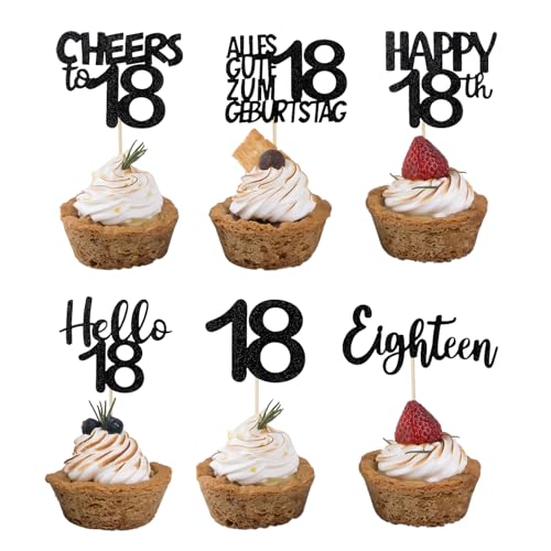 ALLY-MAGIC Cupcake Topper 18. Geburtstag, 12 Stück Muffin Deko, Schwarz Glitzer Cupcake Deko 18. Geburtstagdeko, Happy 18th Tortendeko, Kuchen Deko für 18. Mädchen Junge E21-18ZSDGCP ALLY-MAGIC Cupcake Topper 18. Geburtstag, 12 Stück Muffin Deko, Schwarz Glitzer Cupcake Deko 18. Geburtstagdeko, Happy 18th Tortendeko, Kuchen Deko für 18. Mädchen Junge E21-18ZSDGCP von ALLY-MAGIC