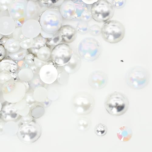ALLY-MAGIC Gemischte Perlen mit flacher Rückseite, Kunststoff, halbrund, kuppelförmig, Kunstperlen, Bastelperlen, geeignet für DIY-Handwerk, Dekoration, Nagelkunst, Kleidung, Hochzeiten und von ALLY-MAGIC
