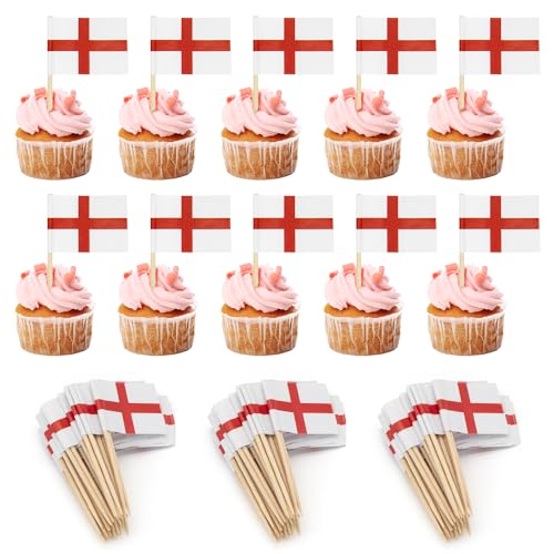 England-Zahnstocher-Flaggen, 100 Stück, England-Cupcake-Aufsätze, Mini-Zahnstocher, Lebensmittel-Flaggen, England-Cocktail-Stick-Flagge für Euro-Fußball 2024, Nationalfeiertag, von ALLY-MAGIC