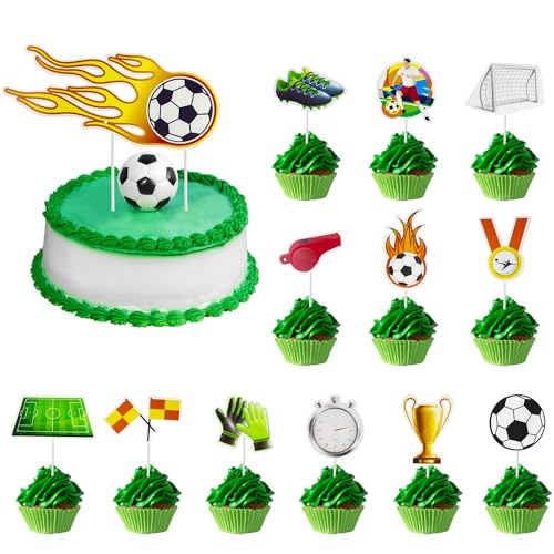 Fußball-Kuchenaufsätze, Fußball-Kuchendekorationen für Jungen und Herren, Fußball-Cupcake-Topper, Sportthemen-Kuchenaufsatz für Geburtstag, Fußball-Motto-Party-Zubehör, Y7ZQYDCP von ALLY-MAGIC