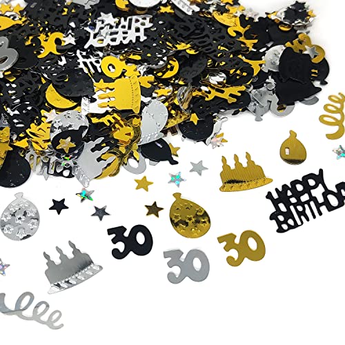 Konfetti zum 30. Geburtstag, Schwarz und Gold, Partydekoration, Tischdekoration, Folie, metallisch, Glitzer, Tischstreukarten, Streusel, Frauen, Geschenke, 15 g (30 Happy Birthday) von ALLY-MAGIC