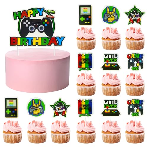 Videospiel-Kuchenaufsätze, 13 Stück, Happy Birthday, Videospiel, Cupcake-Picks, Gaming-Thema, Cupcake-Topper, Geburtstagsdekorationen für Jungen, Mädchen, Kinder, von ALLY-MAGIC