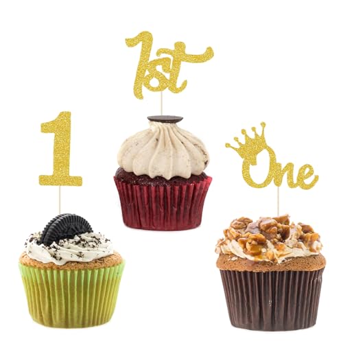 Y7YSCP Tortenaufsätze für den 1. Geburtstag, 12 Stück, glitzernd, ein Cupcake-Picker für Jungen und Mädchen, Babyparty, Geburtstagsparty, Zubehör Y7YSCP Tortenaufsätze für den 1. Geburtstag, 12 Stück, glitzernd, ein Cupcake-Picker für Jungen und Mädchen, Babyparty, Geburtstagsparty, Zubehör von ALLY-MAGIC
