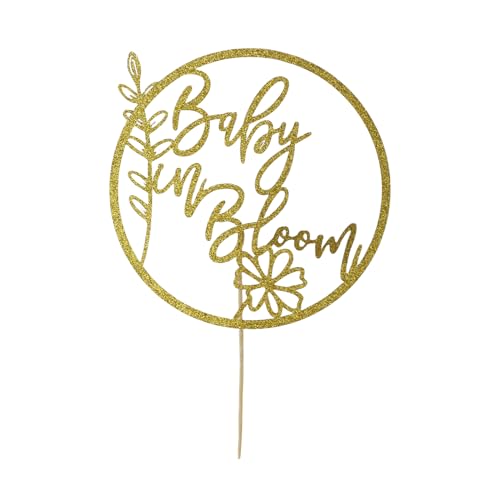 Y8BBPDDGCP Tortenaufsatz mit Aufschrift "Baby in Bloom", goldene Blumen-Thema, Babyparty, Tortenaufsatz für Kinder, Jungen und Mädchen, Party-Zubehör von ALLY-MAGIC